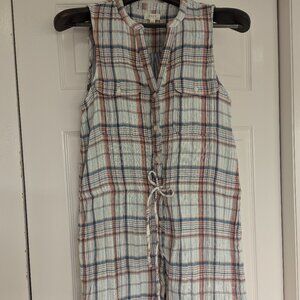 Soft Joie, sleeveless plaid shirt dress with drawstring, size XXS